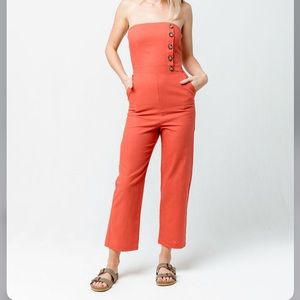 SOCIAL GYPSY Structured Button Front Tube Coral Womens Jumpsuit